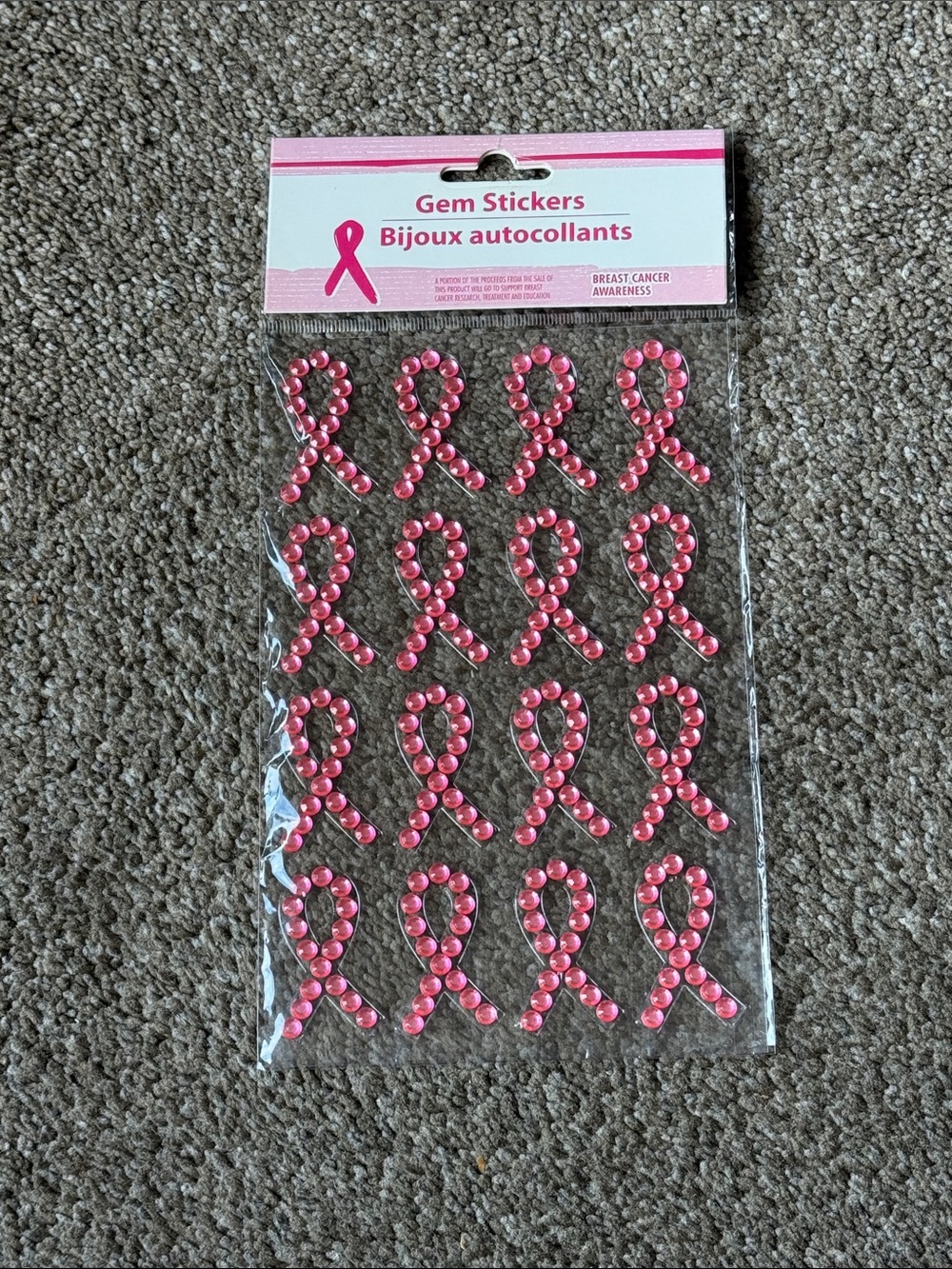Pink Ribbon Gem Stickers - Breast Cancer Awareness